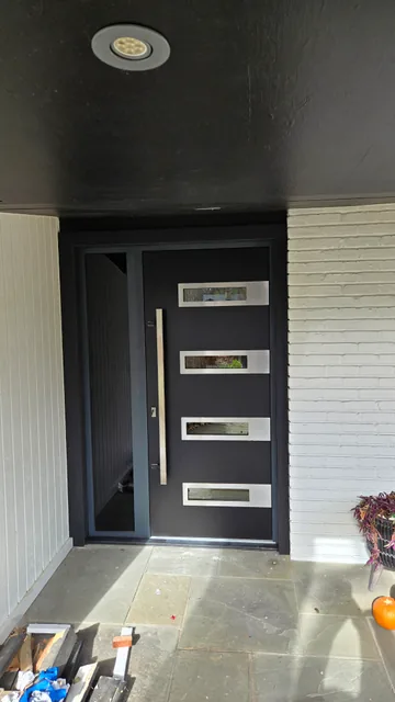 Modern entry door and sidelight exterior detail